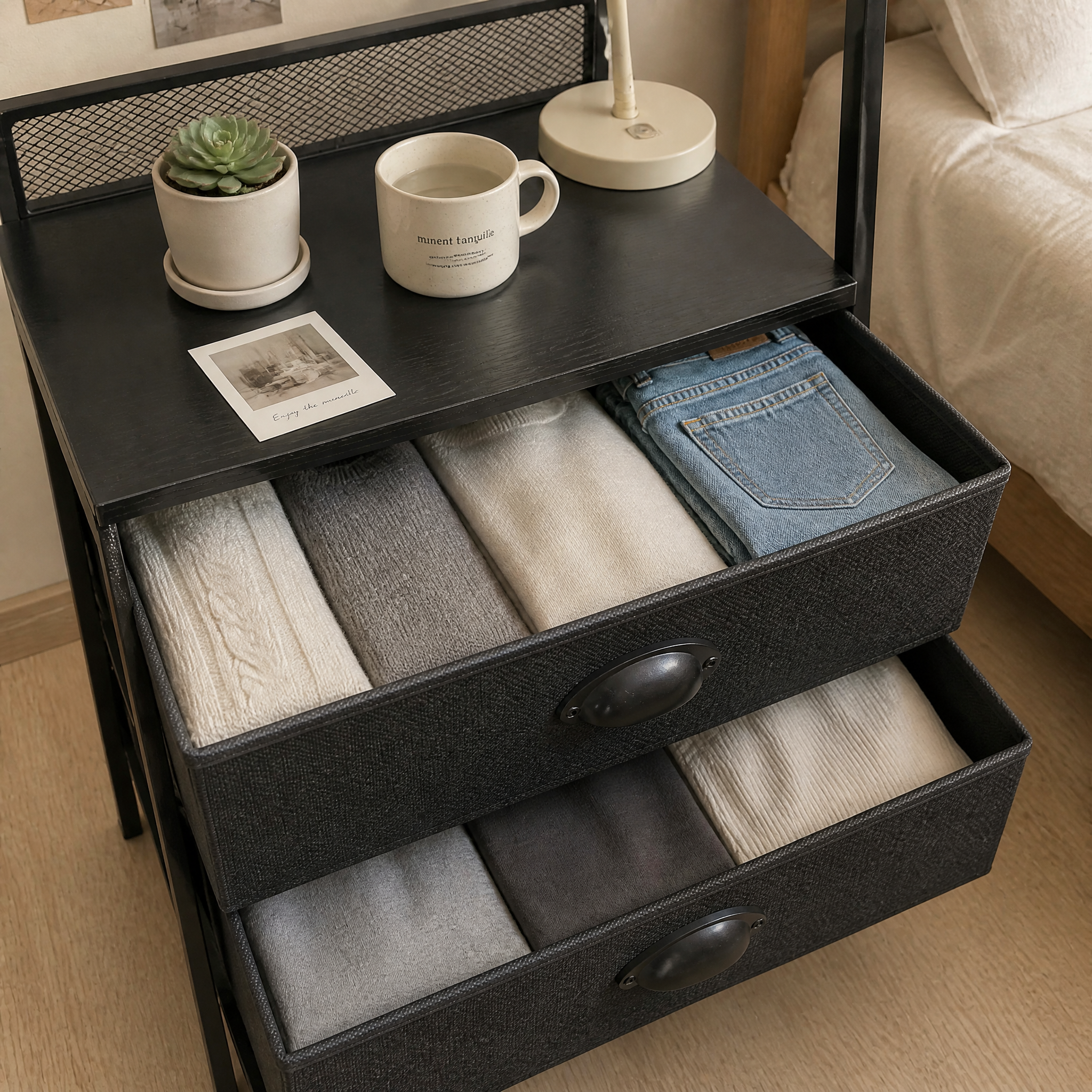 Shawken 3-Tier Curved Fabric Storage End Table
