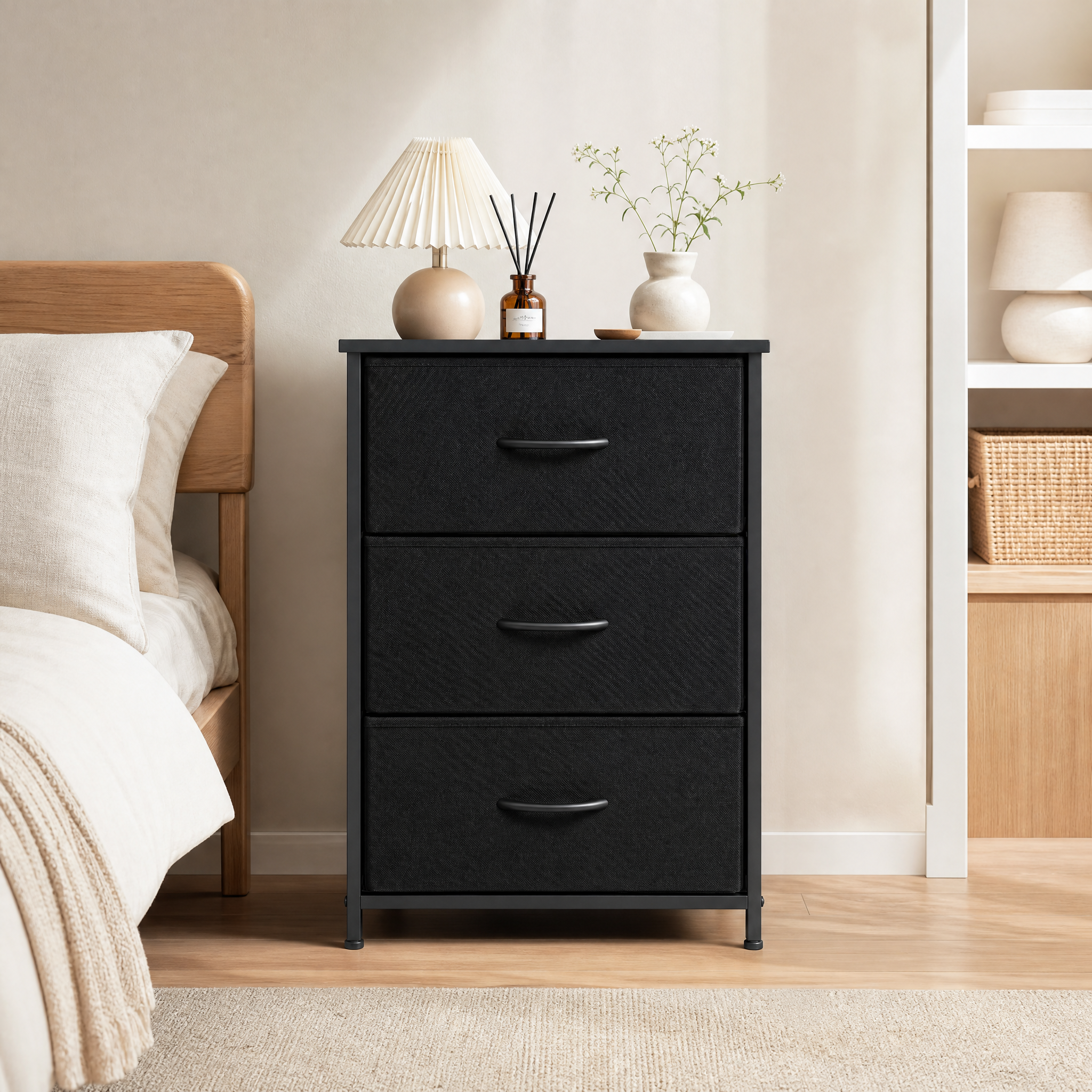 Shawken 3-Drawer Fabric Storage Nightstand