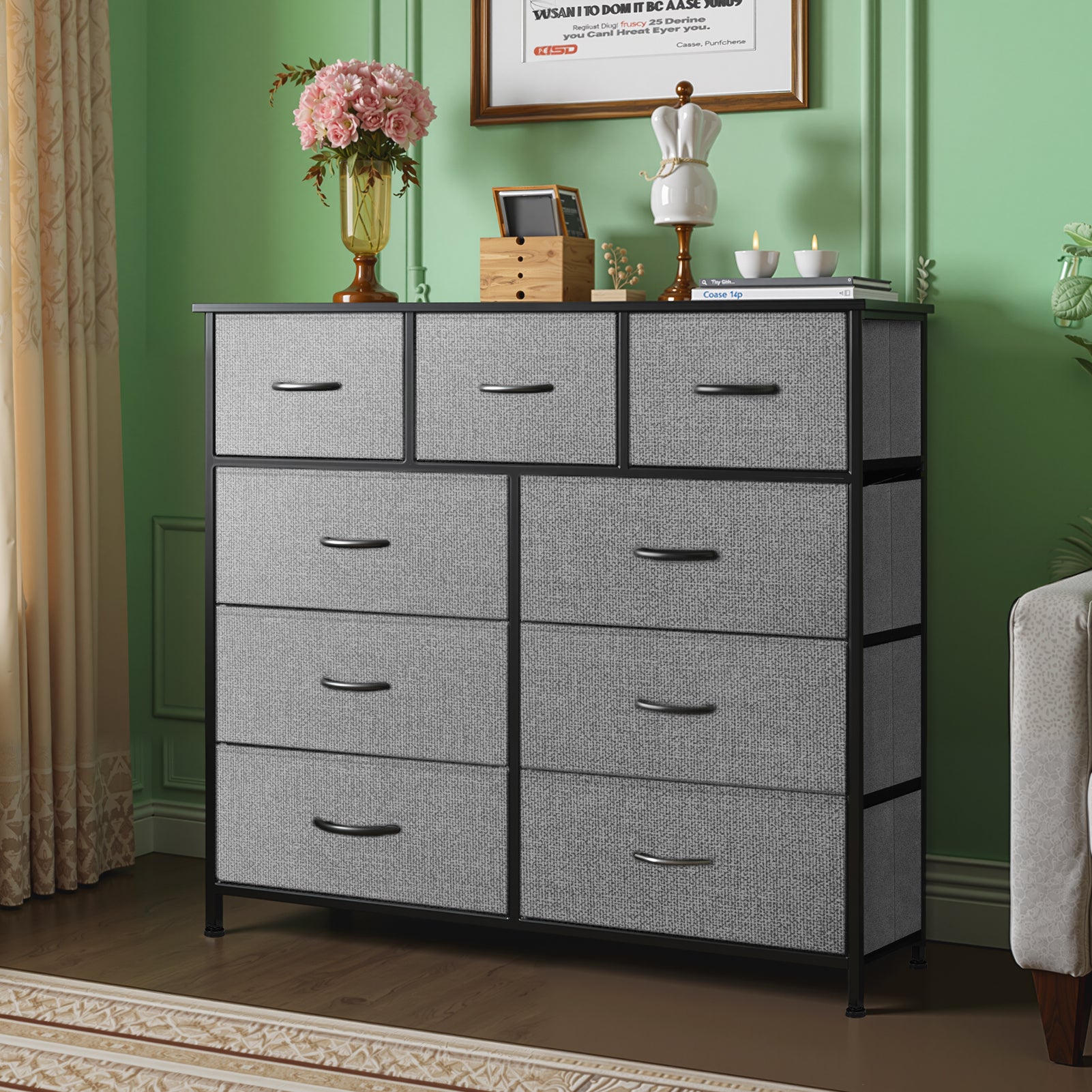 Shawken 9-Drawer Fabric Dresser, Tall Storage Organizer