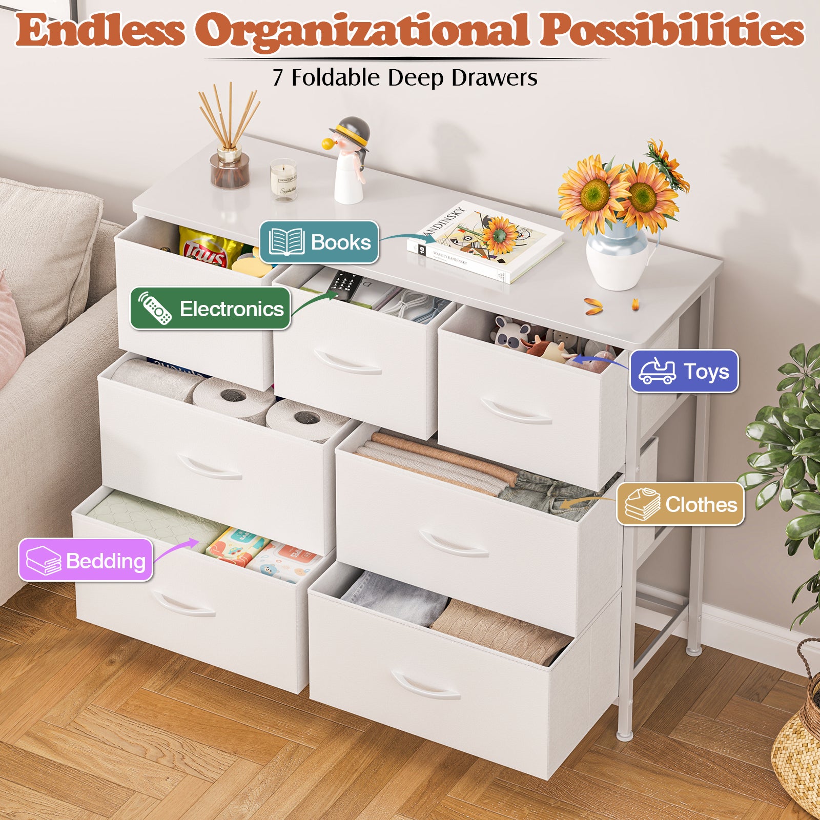Shawken 7-Drawer Fabric Dresser, Large Storage Organizer