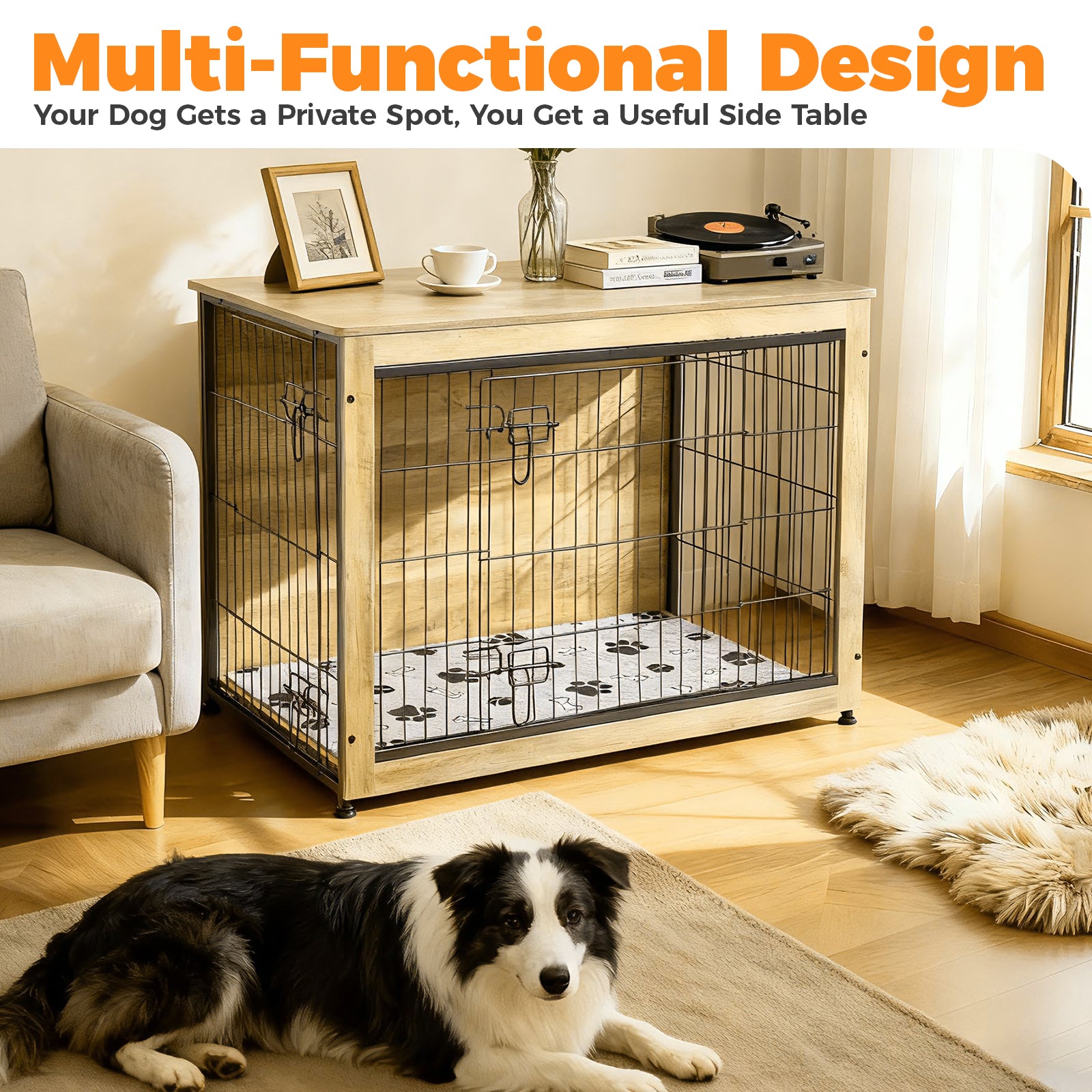 SHAWKEN 37.4" Large Wooden Dog Crate Side Table