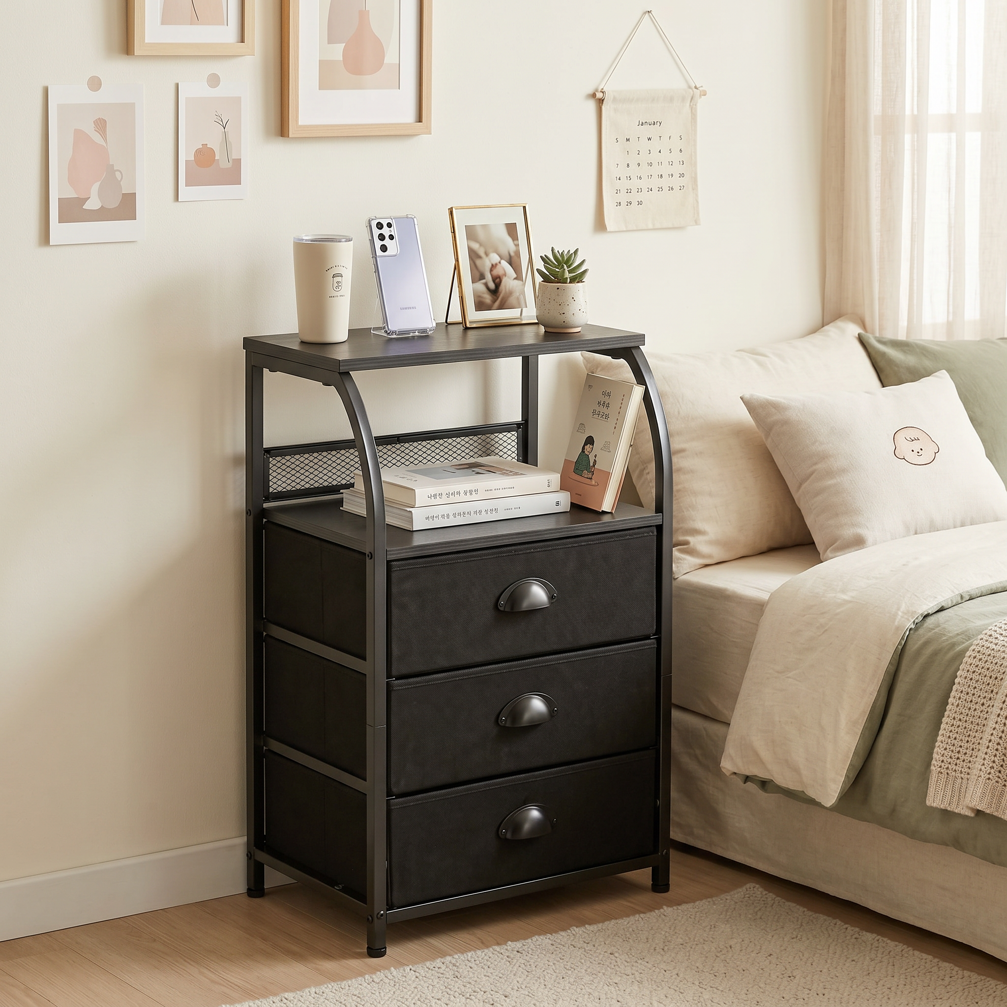 Shawken 3-Tier Curved Fabric Storage End Table