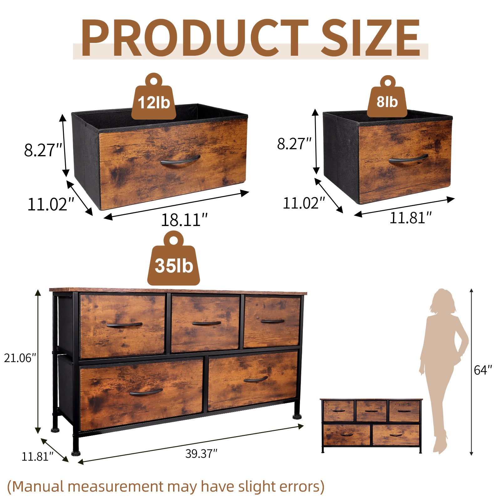 Shawken 5-Drawer Fabric Storage Dresser with Wooden Top