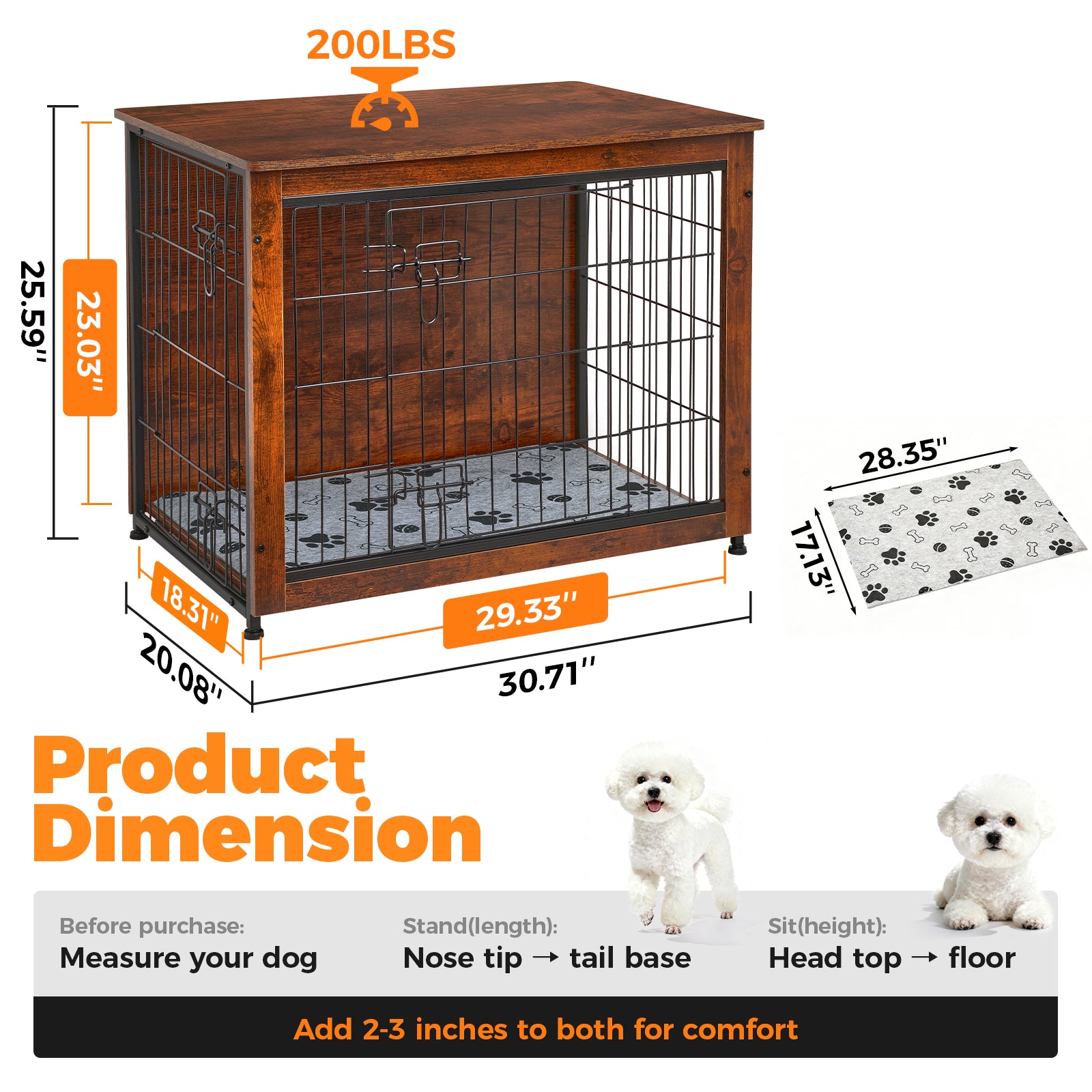 SHAWKEN 31.5" Medium Wooden Dog Crate Side Table