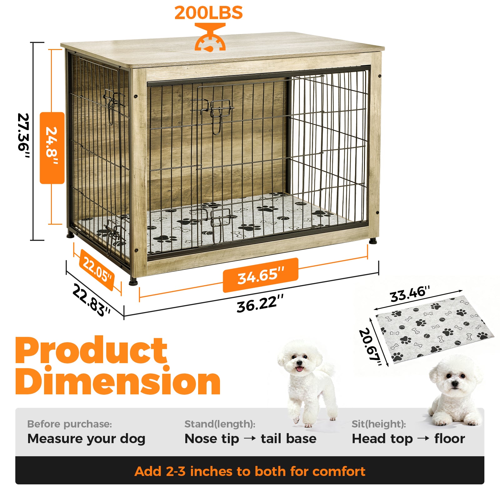 SHAWKEN 37.4" Large Wooden Dog Crate Side Table