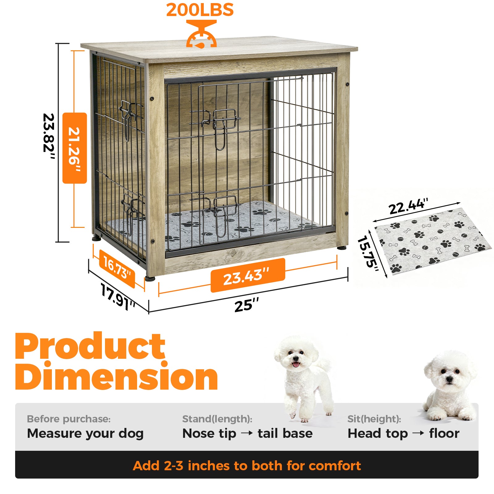 SHAWKEN 26.4" Small Wooden Dog Crate Side Table
