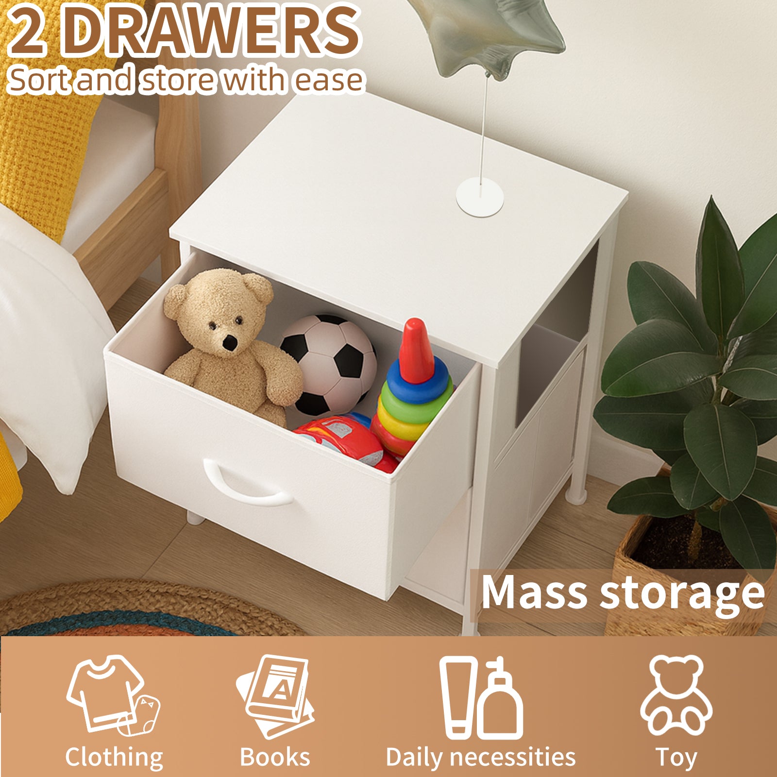 Shawken 2-Drawer Fabric Storage Nightstand