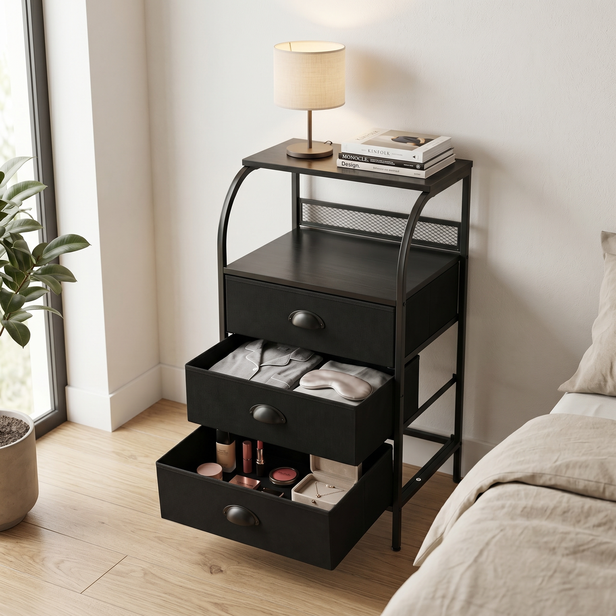 Shawken 3-Tier Curved Fabric Storage End Table