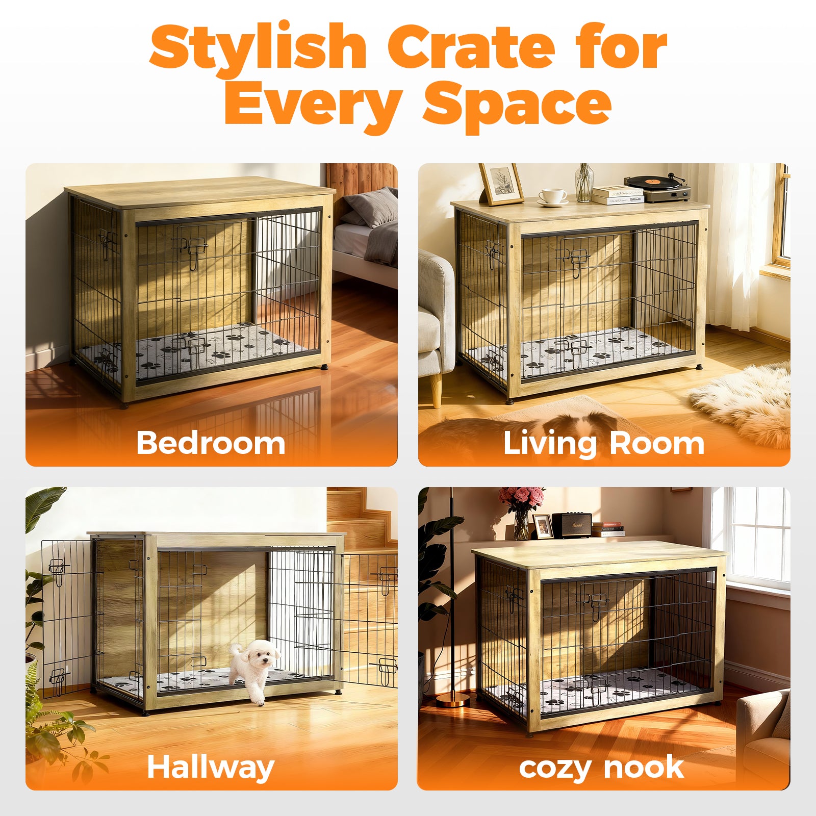 SHAWKEN 37.4" Large Wooden Dog Crate Side Table