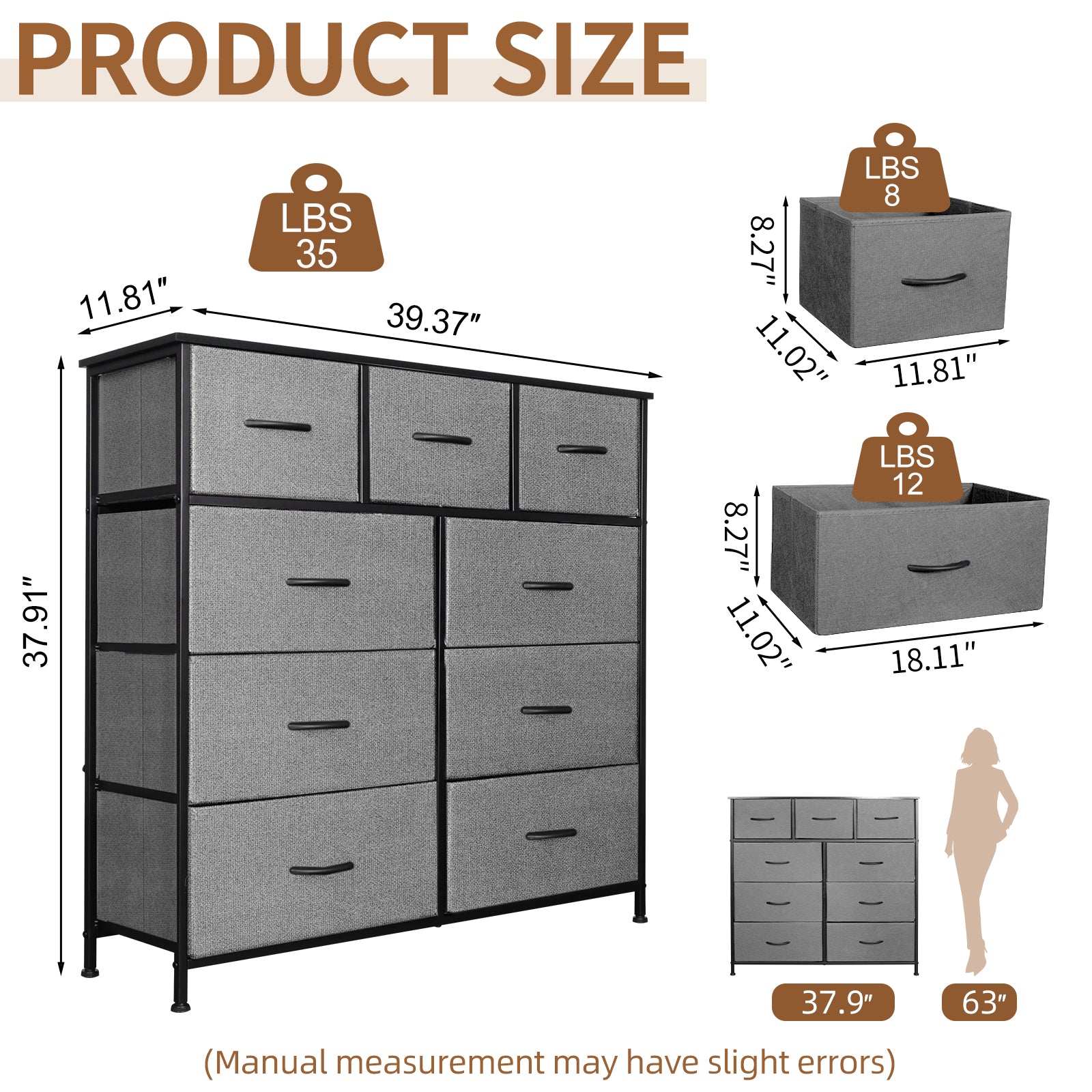 Shawken 9-Drawer Fabric Dresser, Tall Storage Organizer