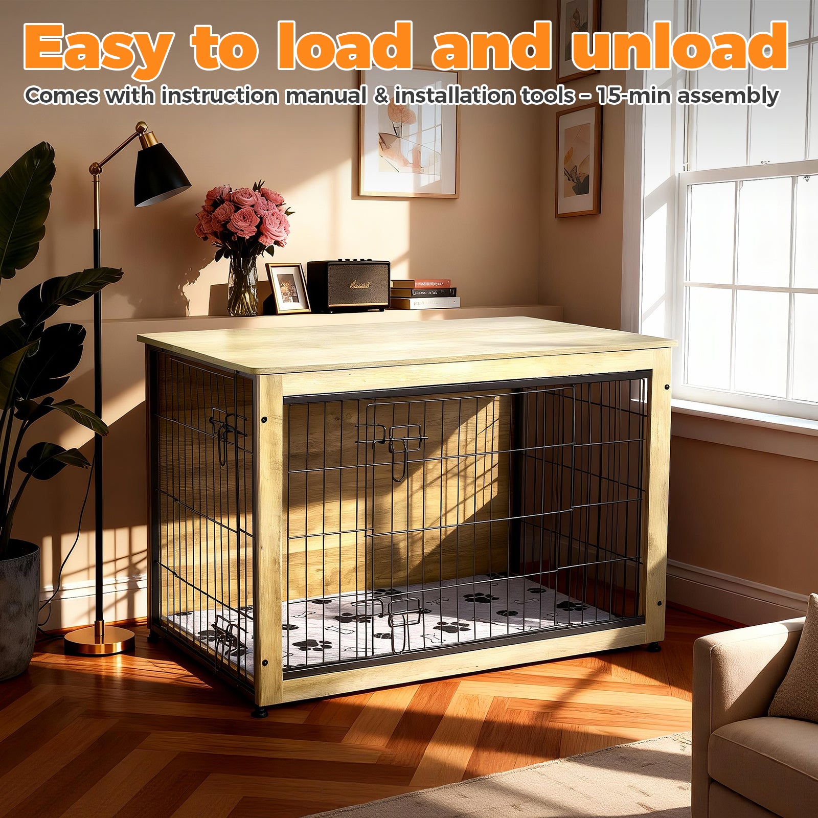SHAWKEN 37.4" Large Wooden Dog Crate Side Table