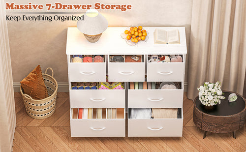 7-Drawer Fabric Dresser & TV Stand – Steel Frame, Wood Top, Anti-Tip