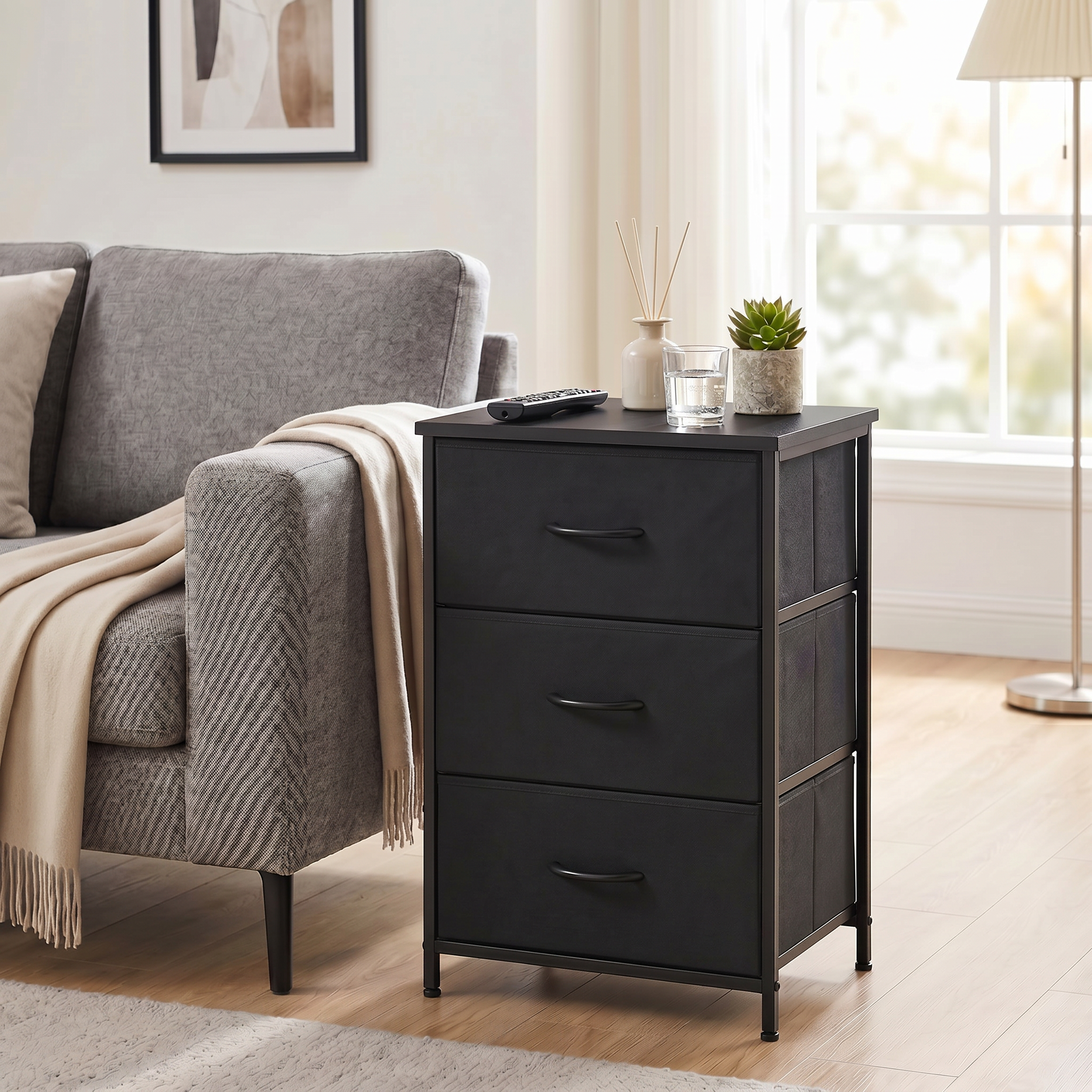 Shawken 3-Drawer Fabric Storage Nightstand